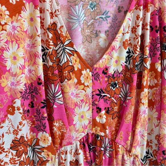 Babydoll Floral Empire Waist Tunic Sz 3X Blouse Kimono Sleeves Boho Flowy - Picture 2 of 11